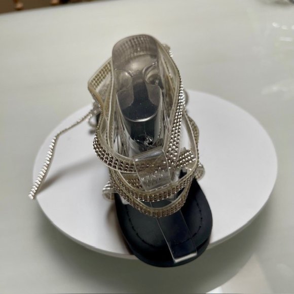 Women's Clear Plastic Wrap-up Flat Sandals With Open Toe - Blk/Clear/Cry - 7.5US - Picture 5 of 14